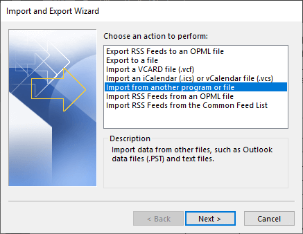Choose Import from another program or file