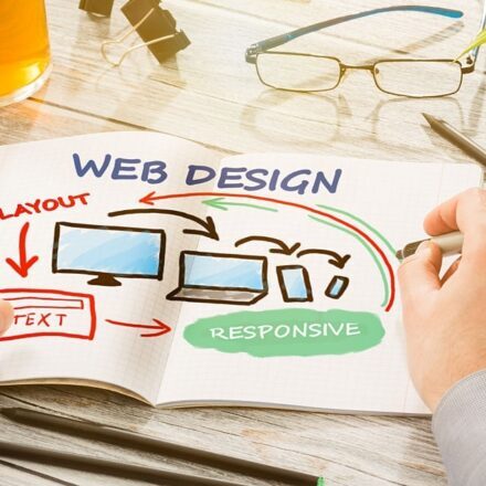 Designer's desk with responsive web design concept.