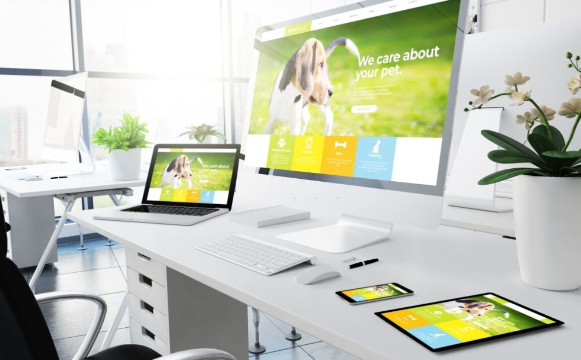 office responsive devices pet website 3d rendering