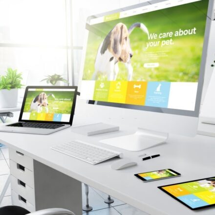office responsive devices pet website 3d rendering