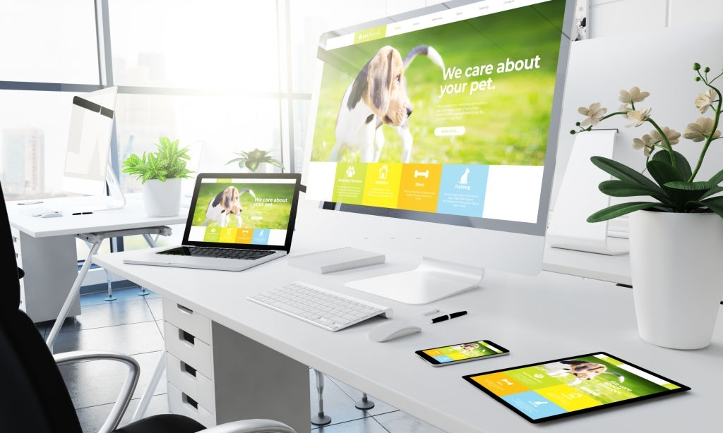 office responsive devices pet website 3d rendering