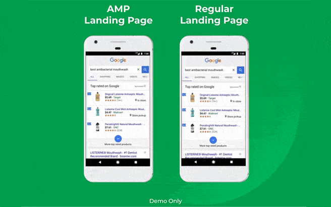 Accelerated mobile pages (AMPs) versus non-AMP landing pages