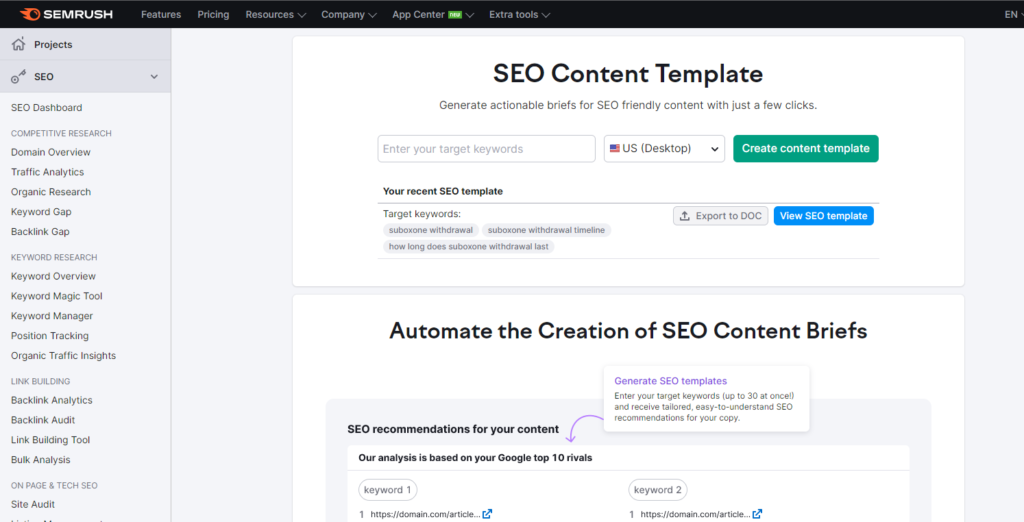 Semrush - SEO content template