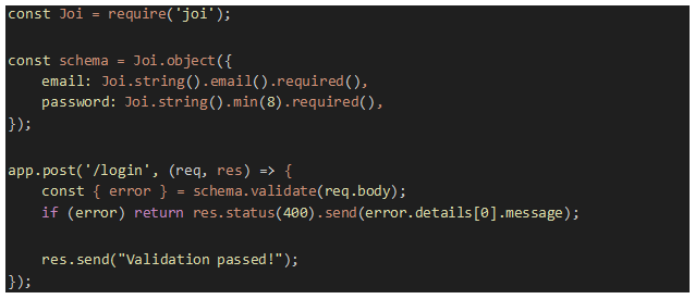 Using Joi for input validation in Node.js